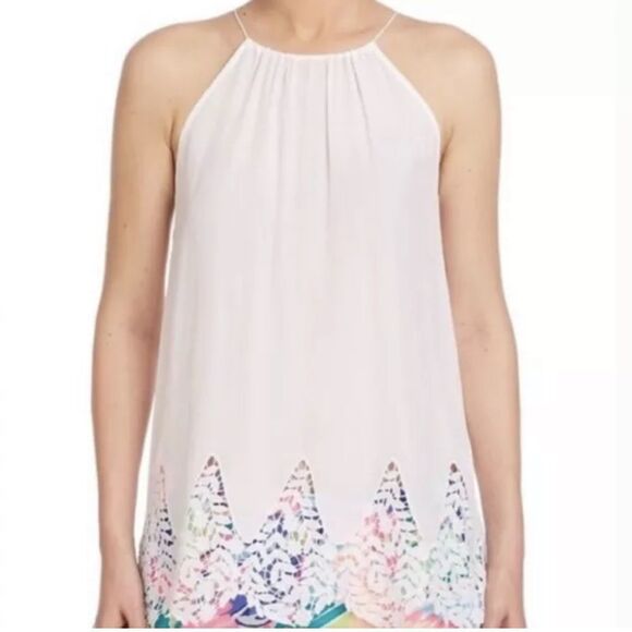 Lilly Pulitzer S Silk Resort White Ivory Diem Sleeveless Top with Lace - Picture 1 of 16